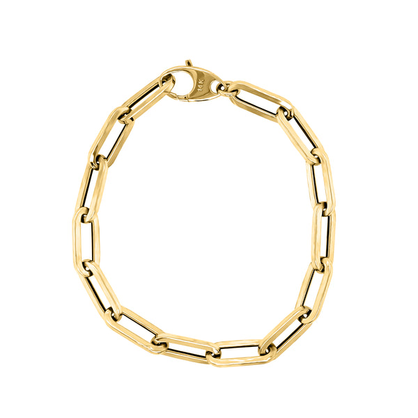 14K Gold 6.0MM Link Paperclip Link Chain Bracelet, 7.5
