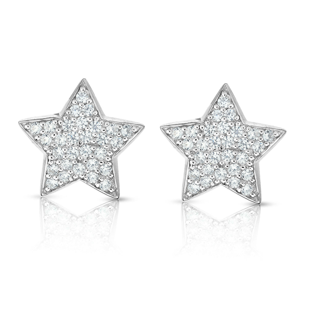 14K White Gold Diamond (0.60 Ct, G-H Color, SI2-I1 Clarity) Star Earrings