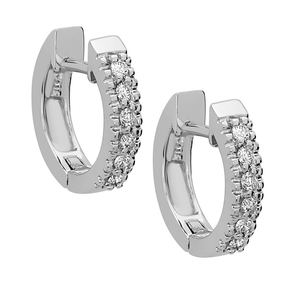 0.12Ct Diamond Huggie Hoop Earrings in 14K White Gold