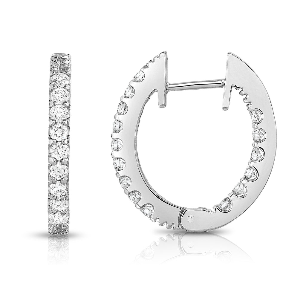 14K White Gold Inside-Out Diamond (1 Ct, G-H Color, SI2-I1 Clarity) Hoop Earrings