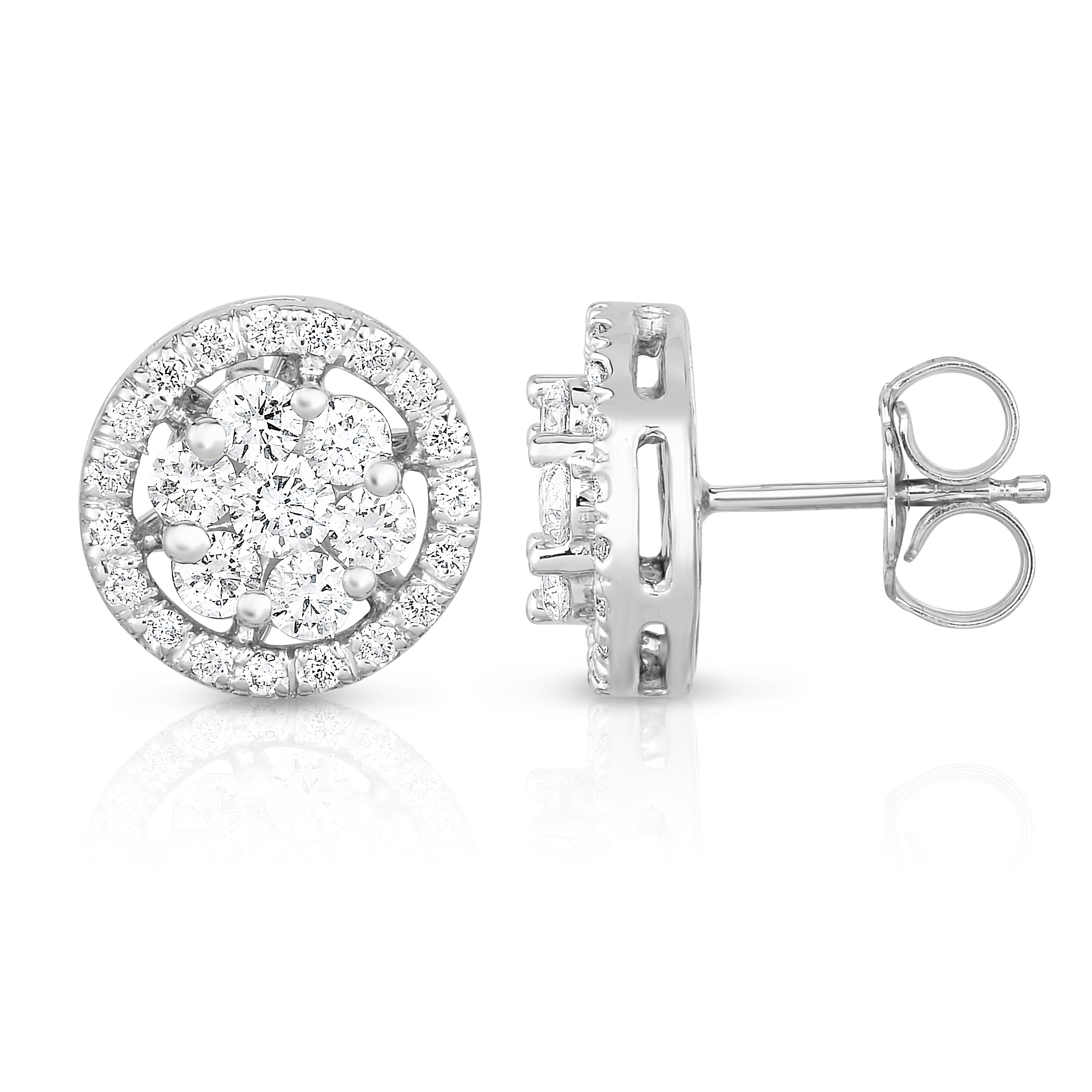 0.95Ct Diamond Cluster Stud Earring in 14K White Gold