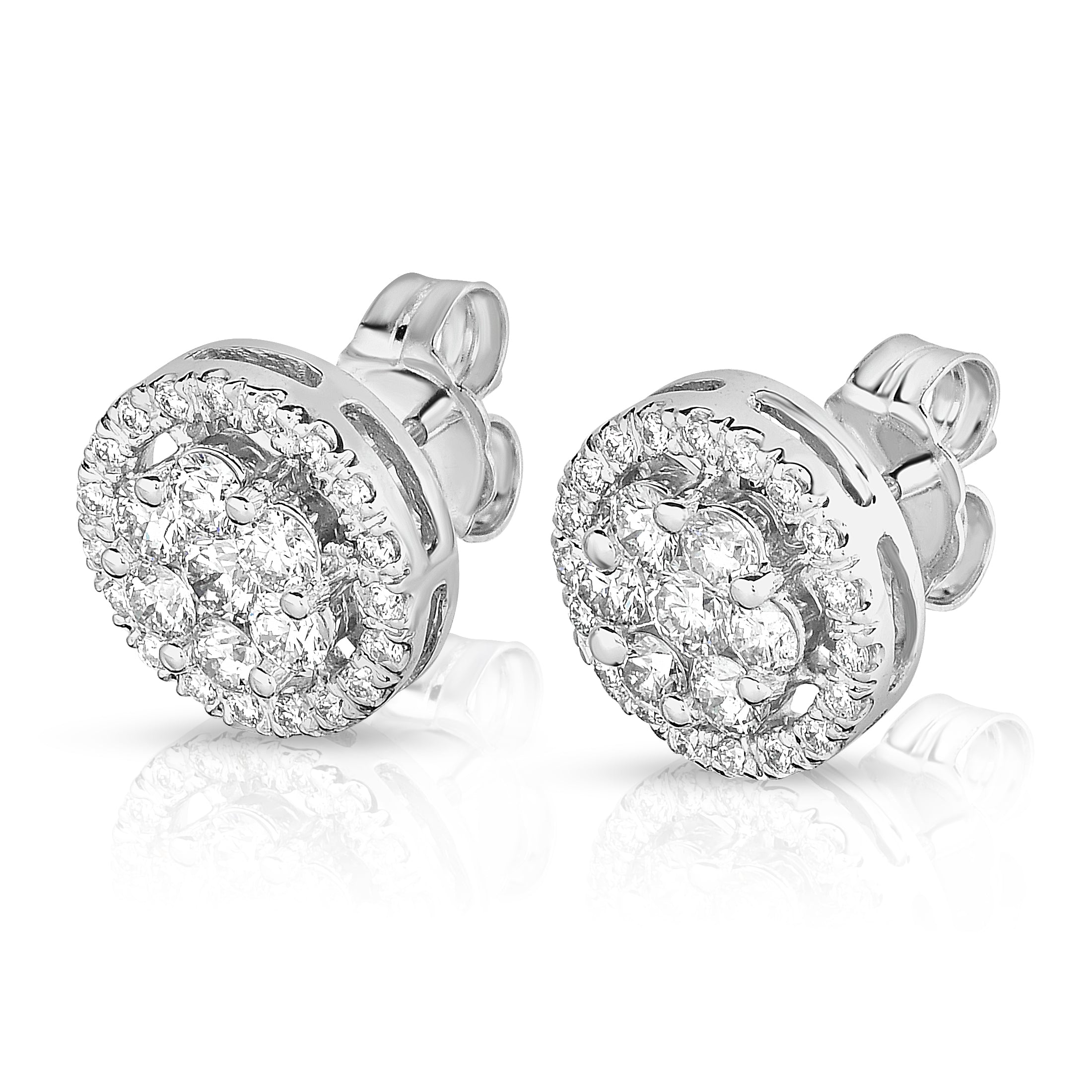 0.95Ct Diamond Cluster Stud Earring in 14K White Gold