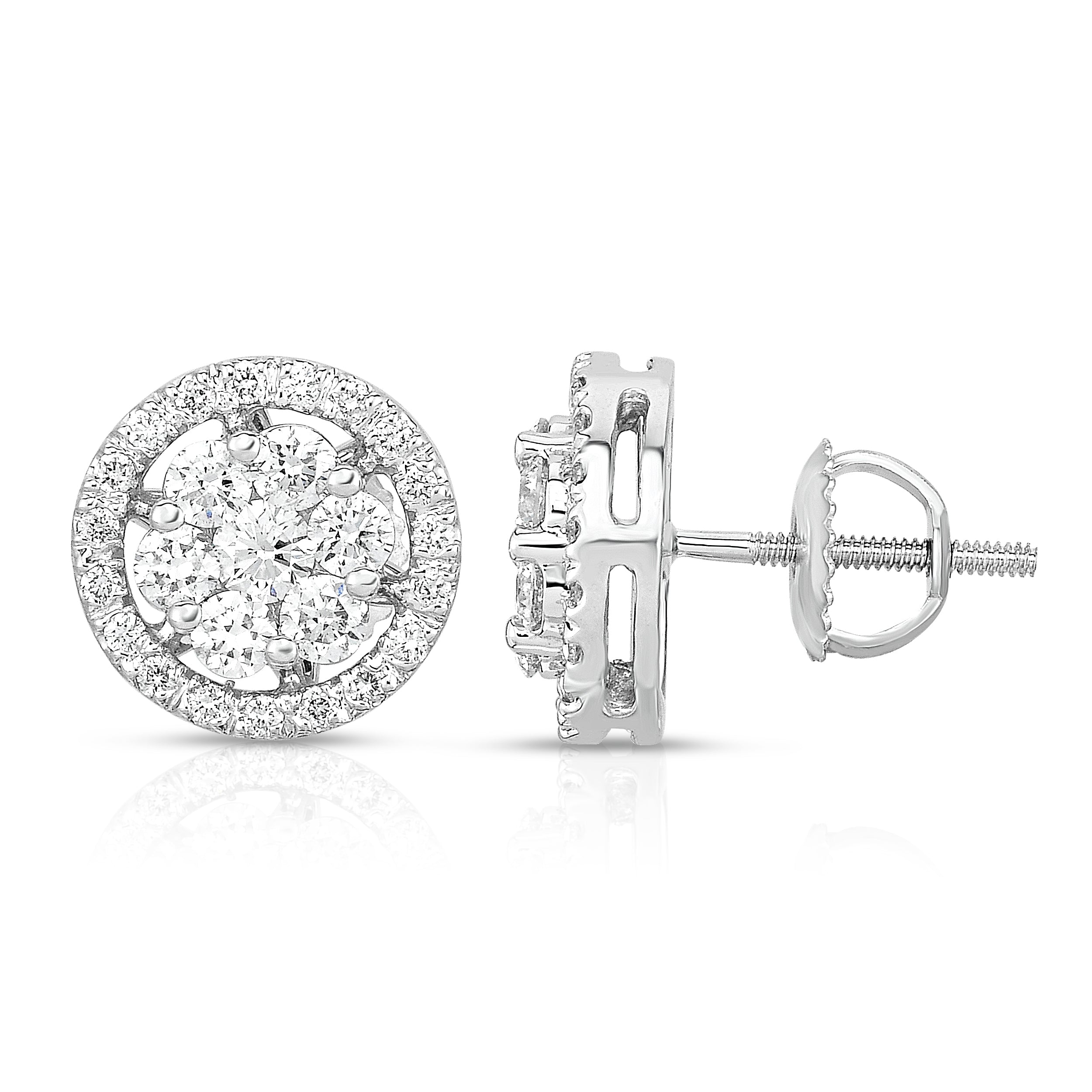 0.95Ct Diamond Cluster Stud Earring in 14K White Gold