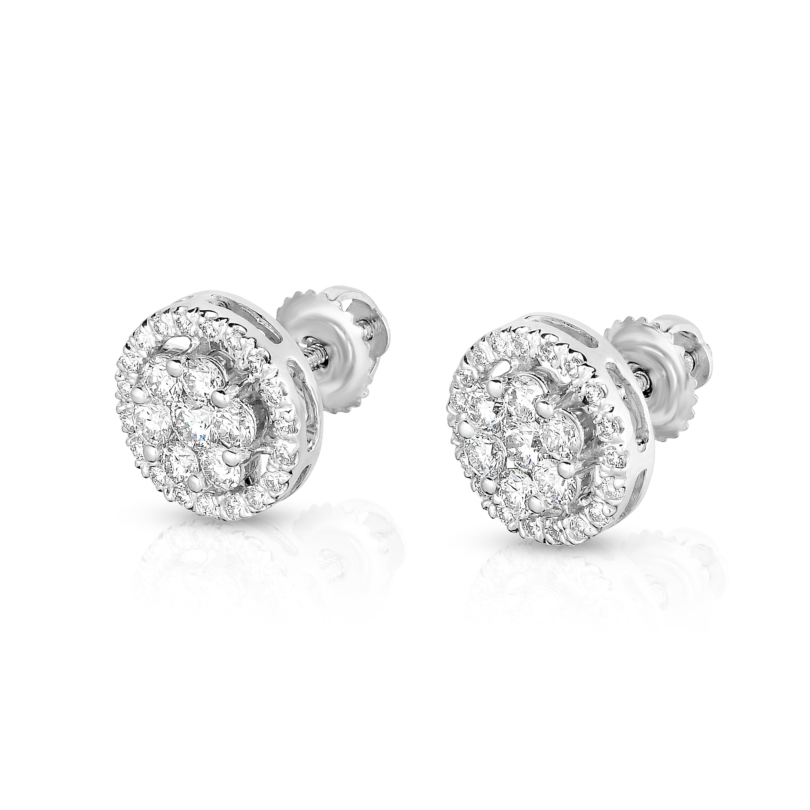 0.95Ct Diamond Cluster Stud Earring in 14K White Gold