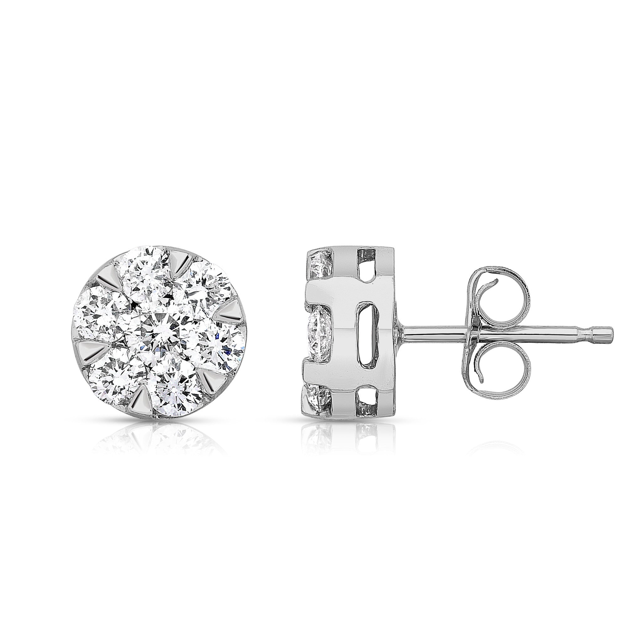 6-Prong 1.00Ct Diamond Flower Cluster Earrings in 14K White Gold