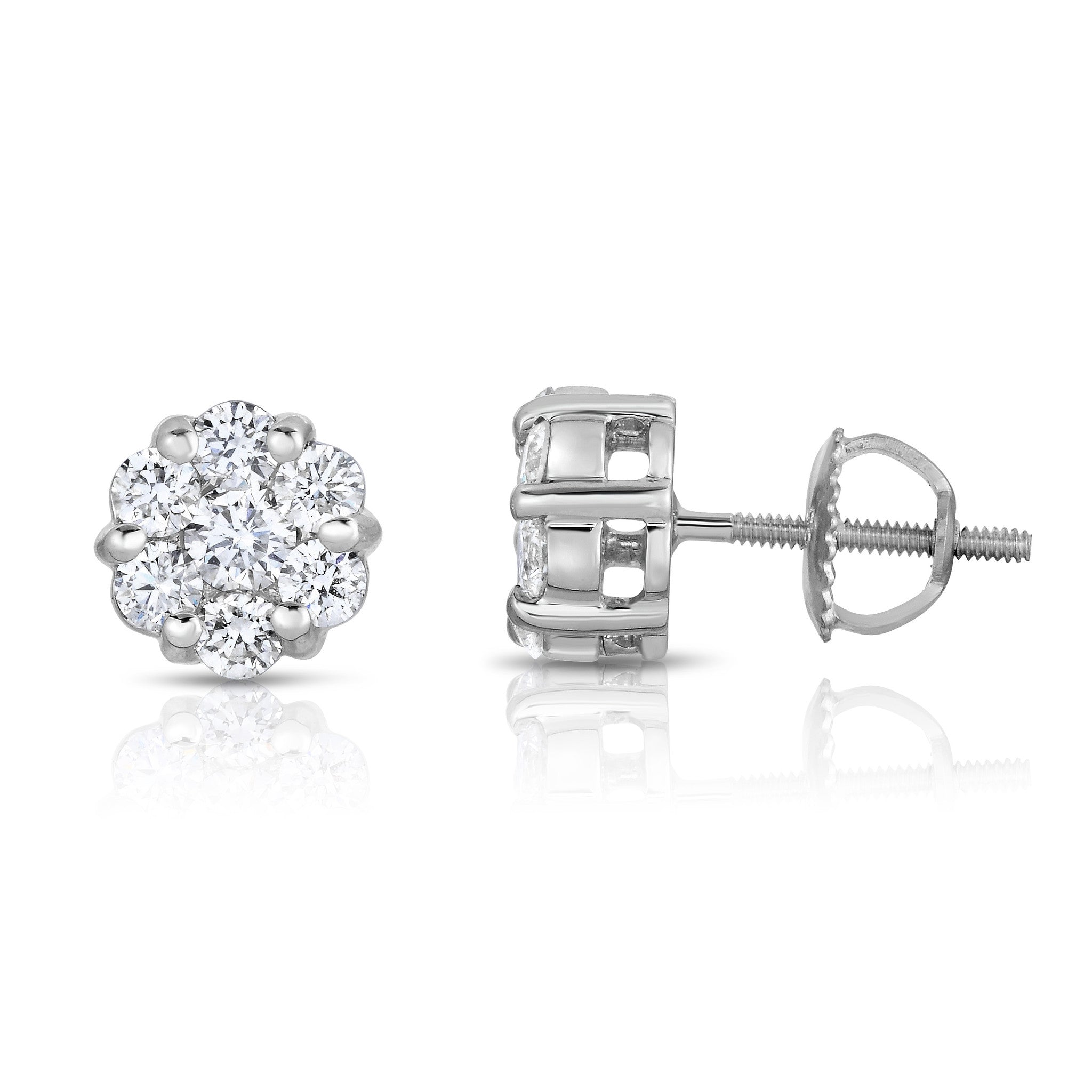 1.00Ct Diamond Cluster Stud Earrings in 14K White Gold