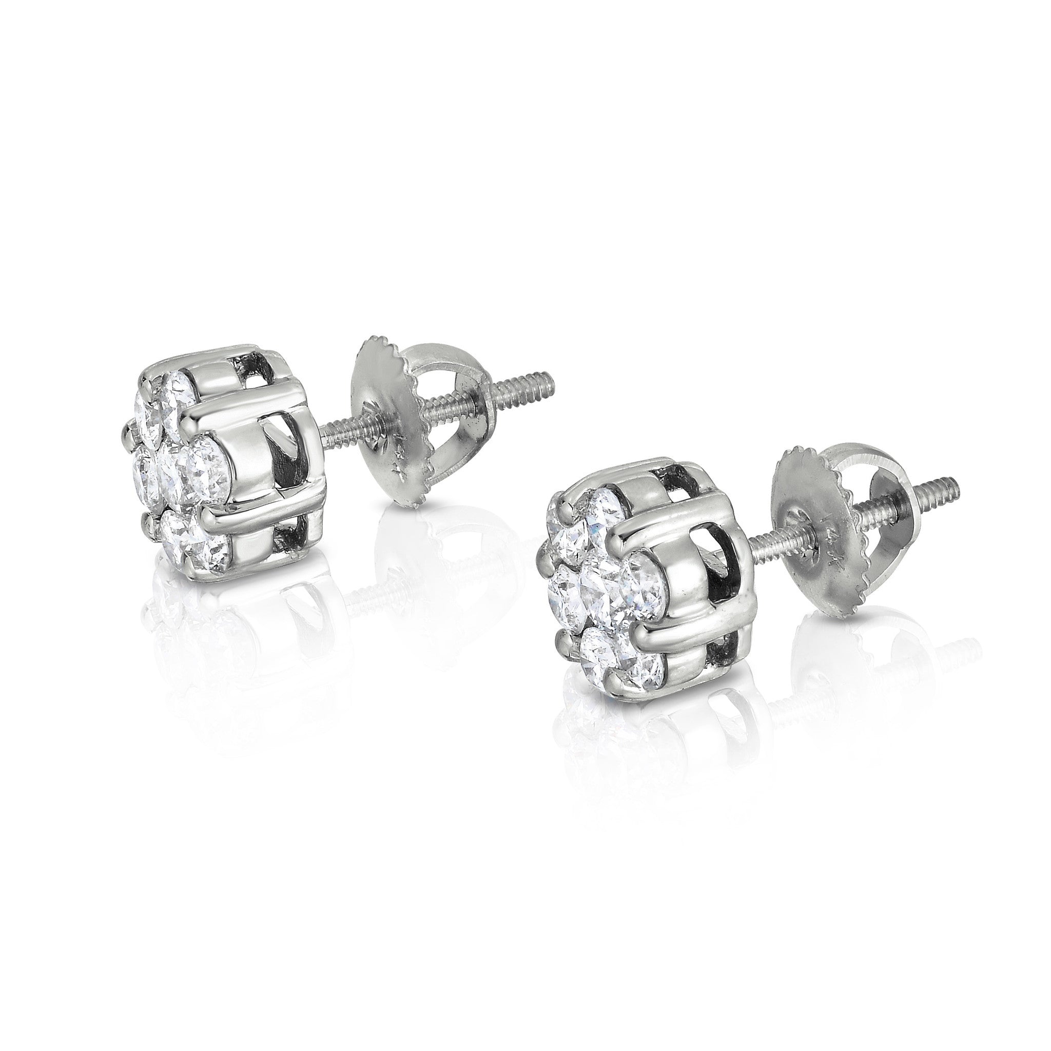 1.00Ct Diamond Cluster Stud Earrings in 14K White Gold