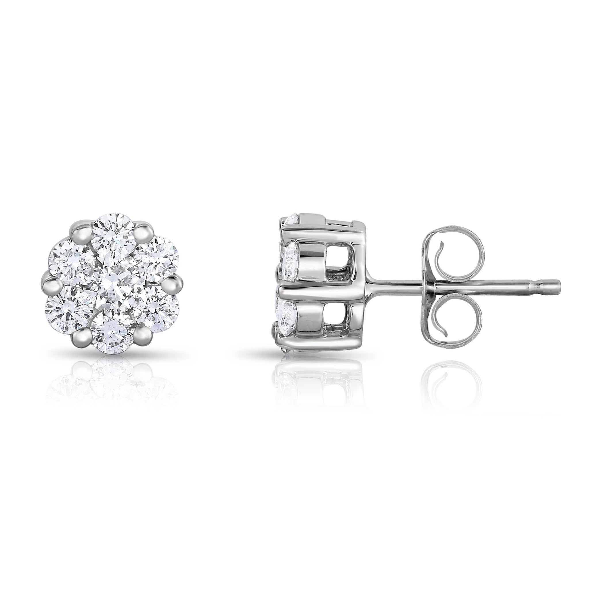 0.75Ct Diamond Cluster Stud Earrings in 14K White Gold