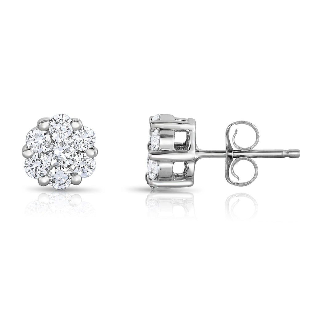 14K White Gold Diamond (3/4 Ct, G-H Color, SI2-I1 Clarity) Cluster Stud Earrings