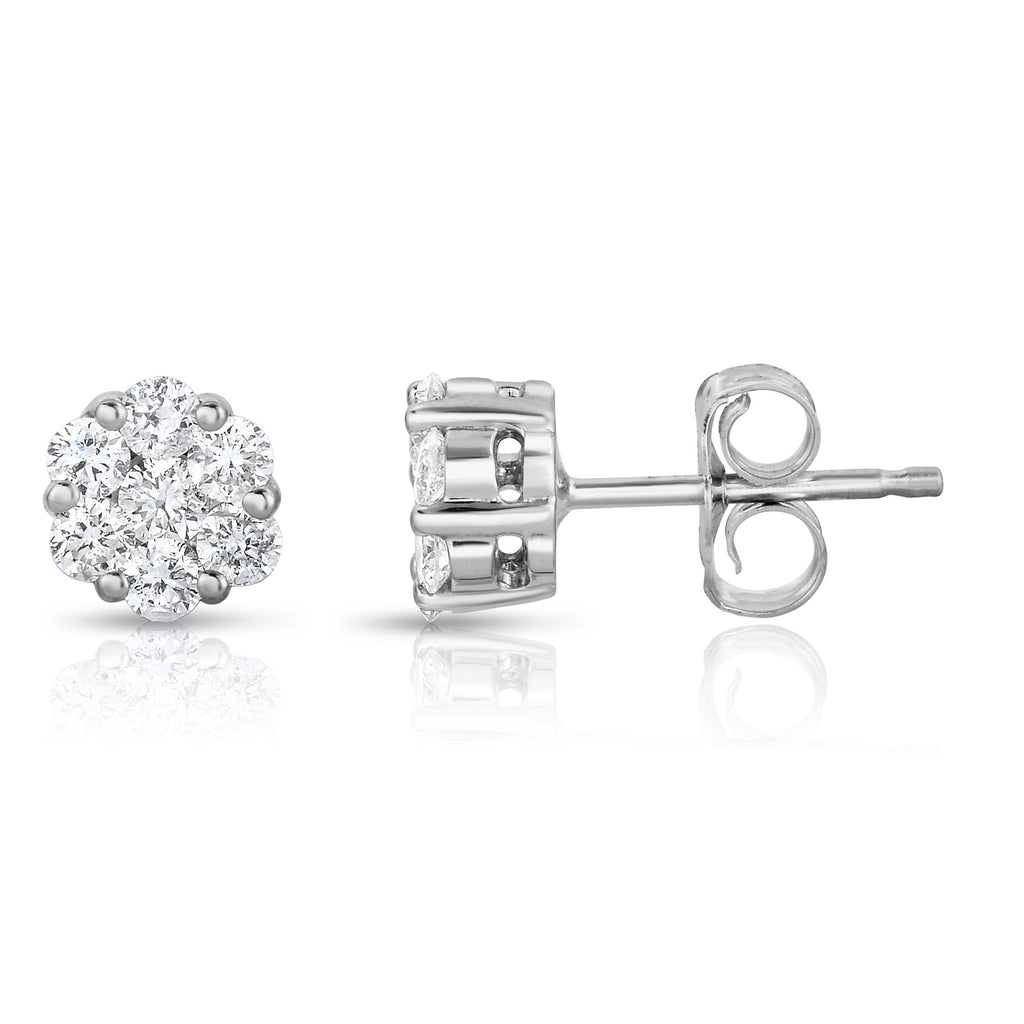14K White Gold Diamond (1/4 Ct, G-H Color, SI2-I1 Clarity) Cluster Stud Earrings