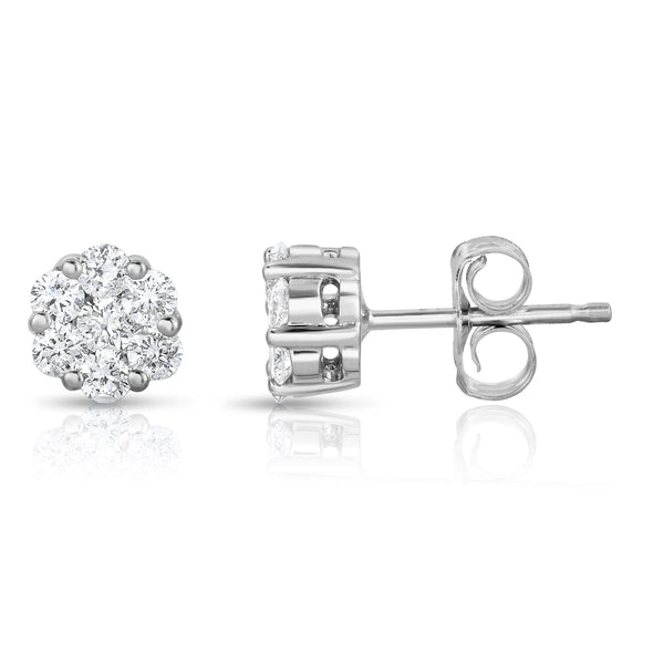 14K White Gold Diamond (1/4 Ct, G-H Color, SI2-I1 Clarity) Cluster Stud Earrings