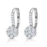 14K White Gold Diamond (0.90 Ct, G-H Color, SI2-I1 Clarity) Cluster Leverback Earrings