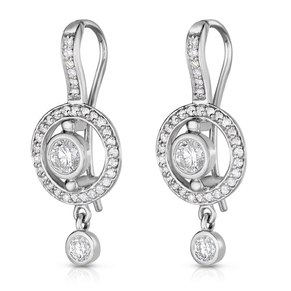 14K White Gold Bezel Set Diamond (0.90 Ct, G-H Color, SI2-I1 Clarity) Dangle Earrings
