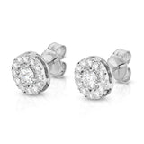 14K White Gold Diamond (0.80 Ct, G-H Color, SI2-I1 Clarity) Round Cluster Stud Earring
