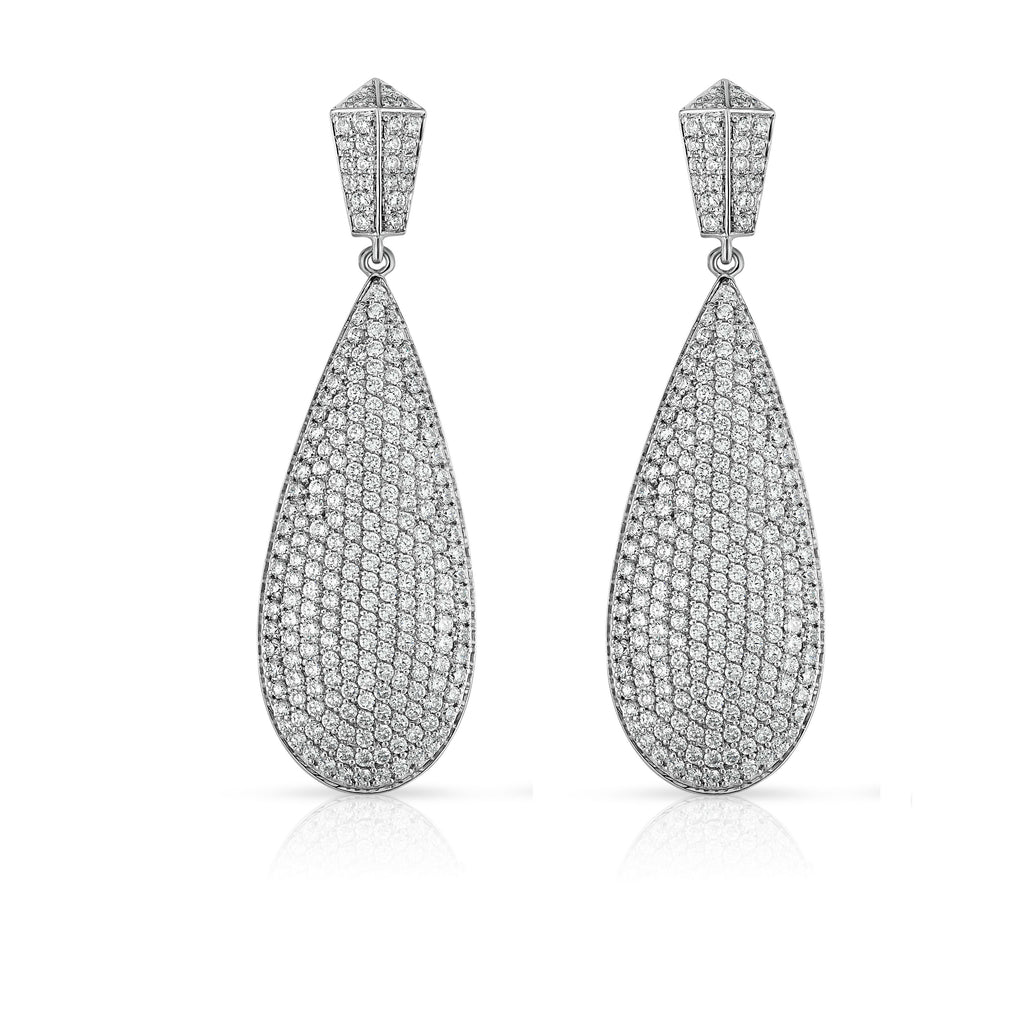 14K White Gold Diamond (7.30 Ct, G-H Color, SI2-I1 Clarity) Teardrop Dangle Earrings