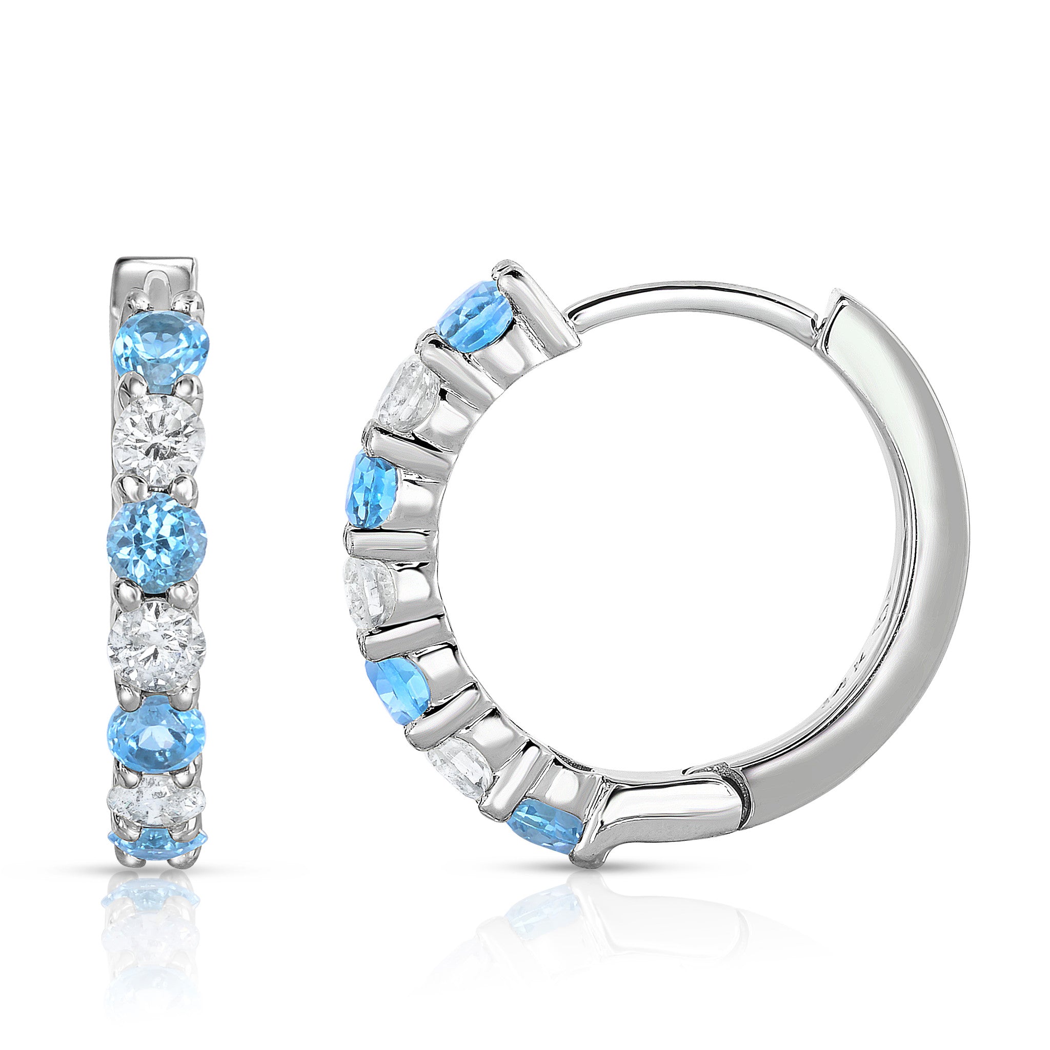 Blue Topaz & 0.45Ct Diamond Hoop Earrings in 14K White Gold