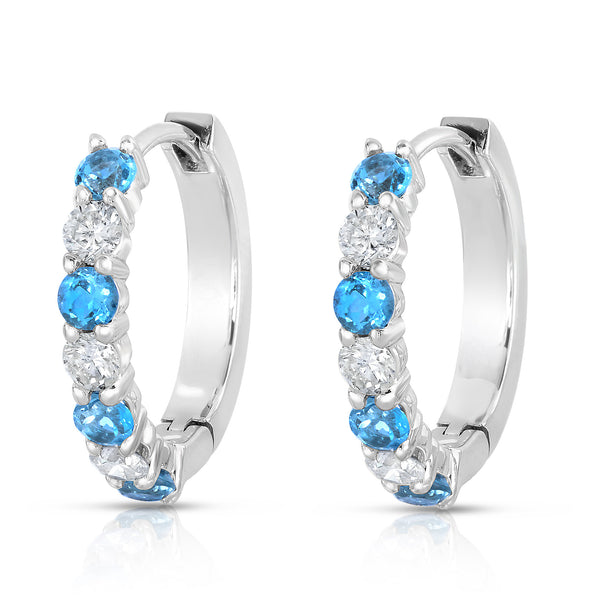 14K White Gold Blue Topaz & Diamond (0.45 CT, G-H Color, SI2-I1 Clarity) Hoop Earrings