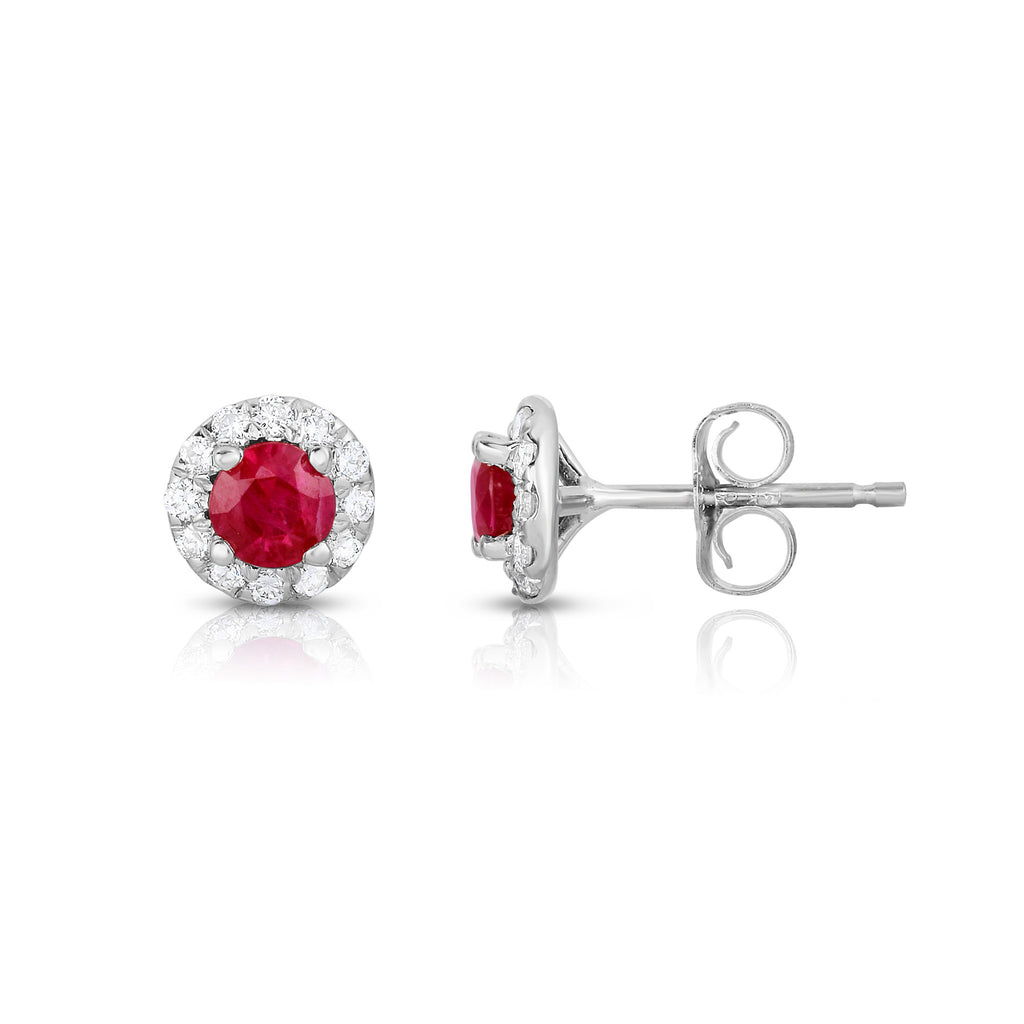 14K White Gold Ruby & Diamond (0.22 Ct, G-H Color,SI2-I1 Clarity) Earrings