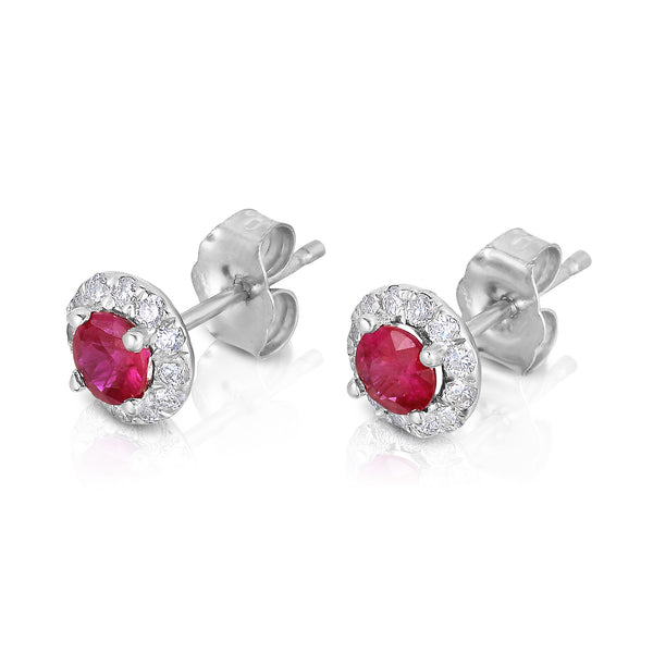 14K White Gold Ruby & Diamond (0.22 Ct, G-H Color,SI2-I1 Clarity) Earrings