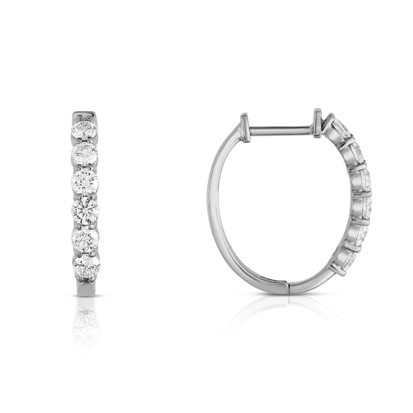 14K White Gold Diamond (0.85 Ct, G-H Color, SI2-I1 Clarity) Hoop Earrings