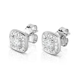 14K White Gold Diamond (0.65 Ct, G-H Color, SI2-I1 Clarity) Square Cluster Stud Earring