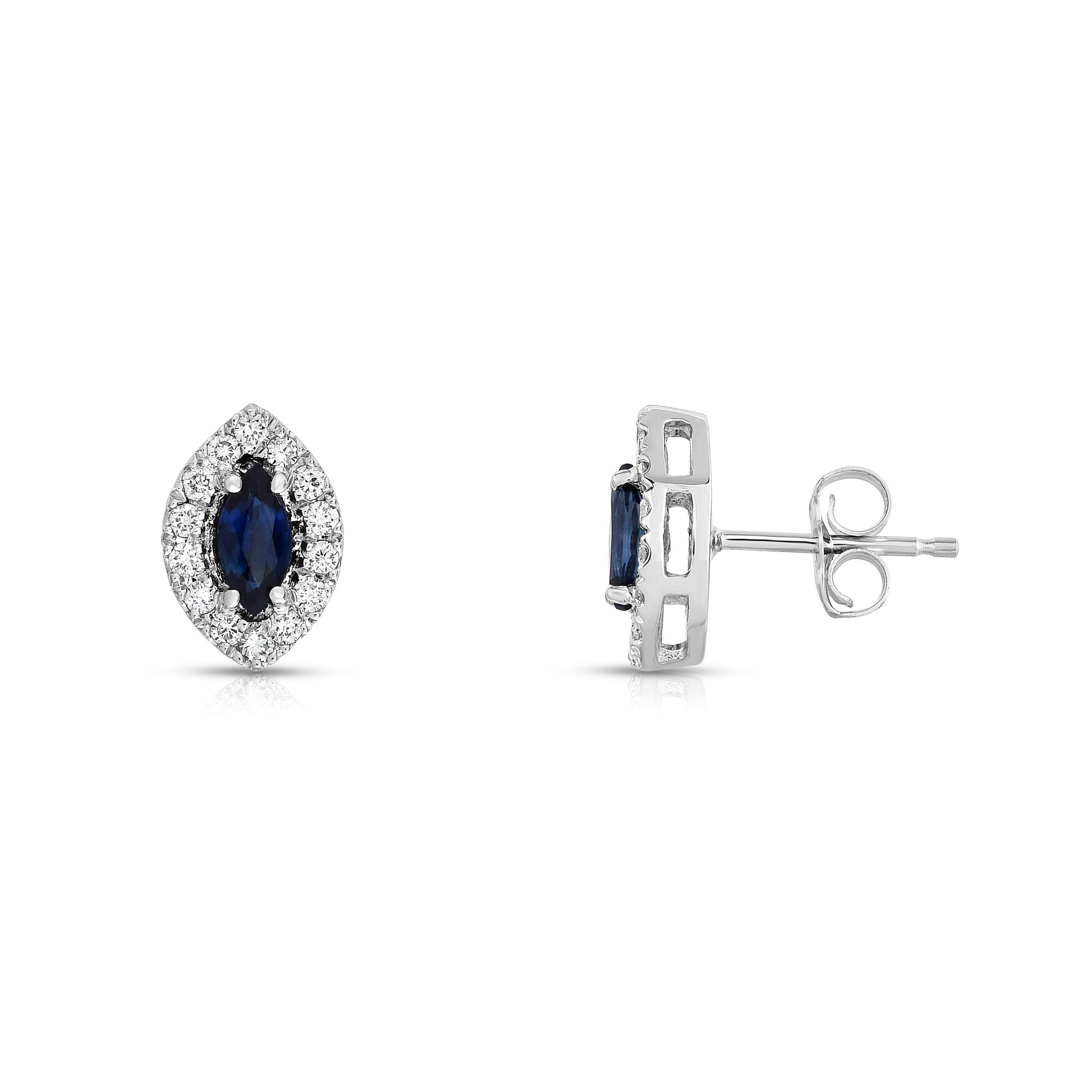 Blue Sapphire and 0.25Ct Diamond Marquise Shape Earrings in 14K White Gold