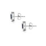 14K White Gold Blue Sapphire and Diamond (1/4 Ct, G-H Color, SI2-I1 Clarity) Emerald Shape Earrings