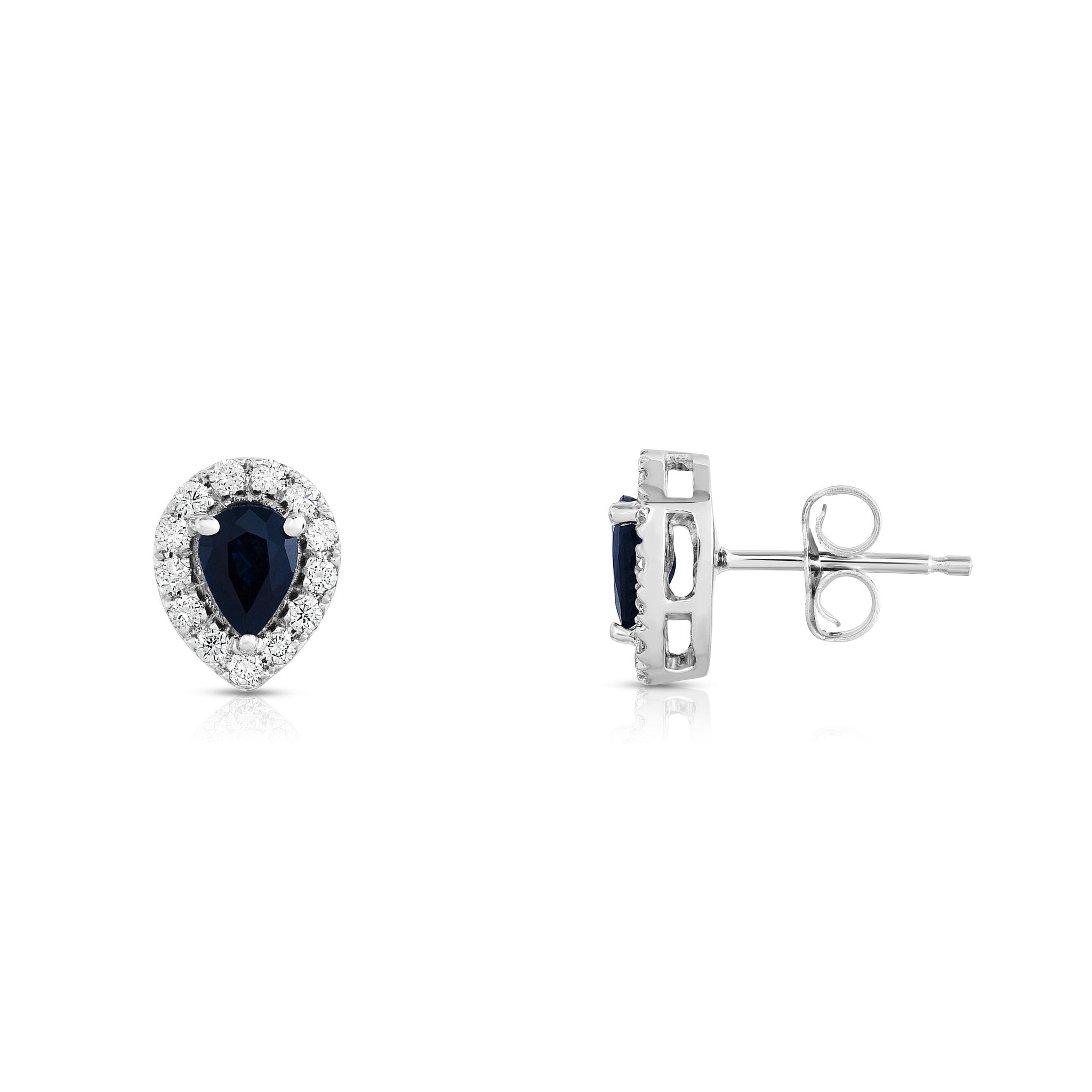 Blue Sapphire and 0.25Ct Diamond Pear Shape Earrings in 14K White Gold