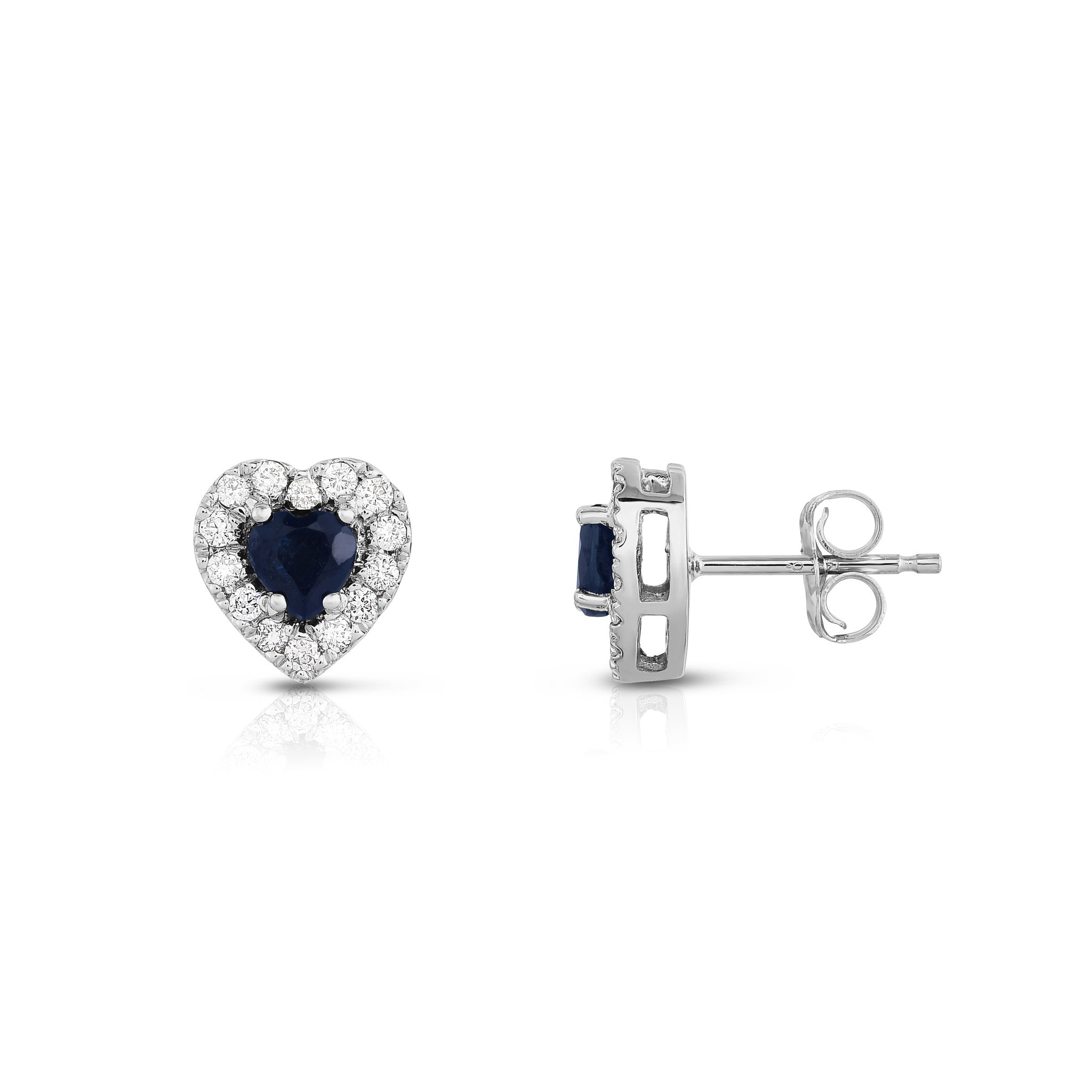 Blue Sapphire and 0.25Ct Diamond Heart Shape Earrings in 14K White Gold