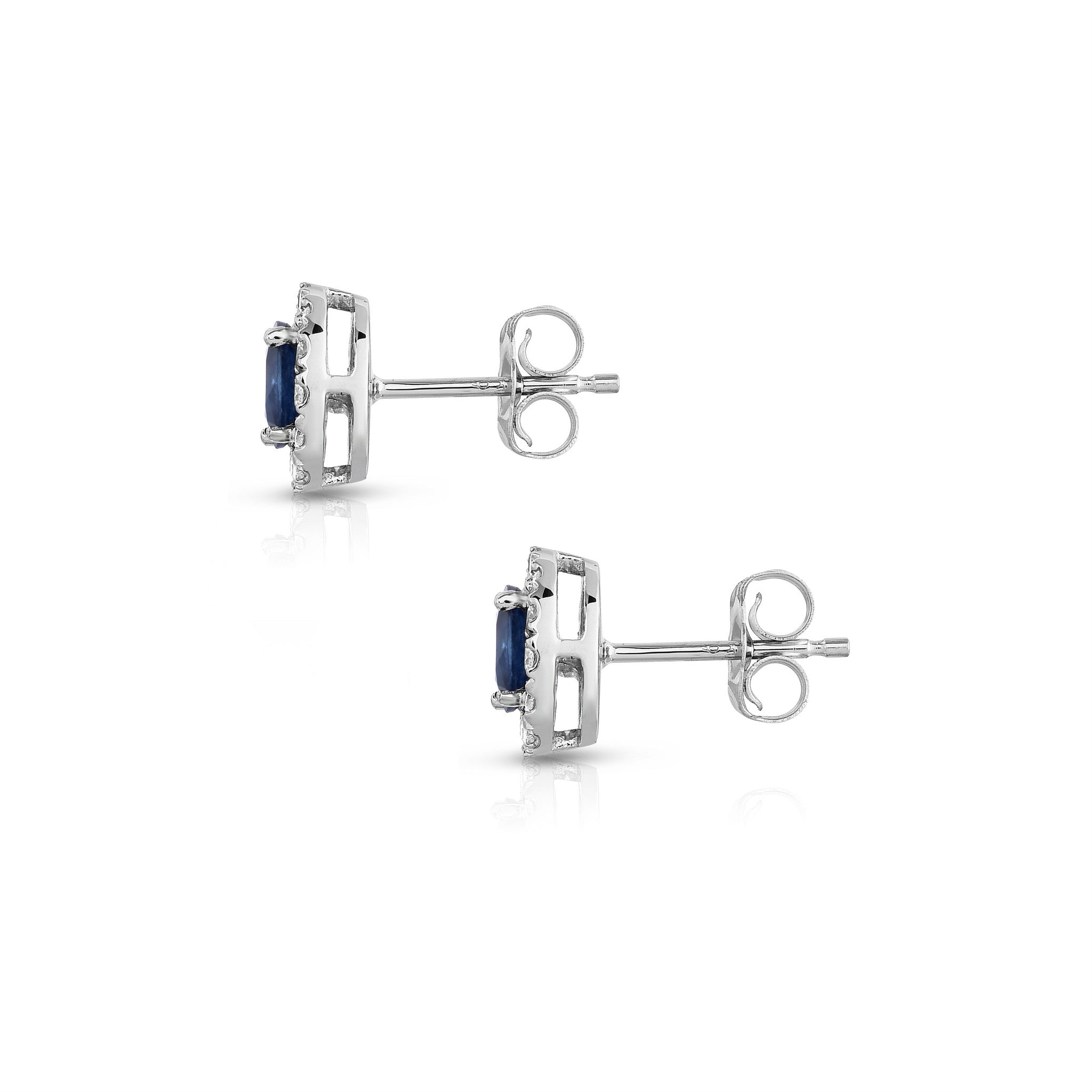 Blue Sapphire and 0.25Ct Diamond Oval Shape Earrings in 14K White Gold