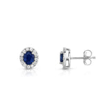 14K White Gold Blue Sapphire and Diamond (1/4 Ct, G-H Color, SI2-I1 Clarity) Oval Shape Earrings