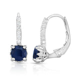 14K White Gold Blue Sapphire & Diamond (0.08 Ct, G-H Color, SI2-I1 Clarity) Leverback Earrings