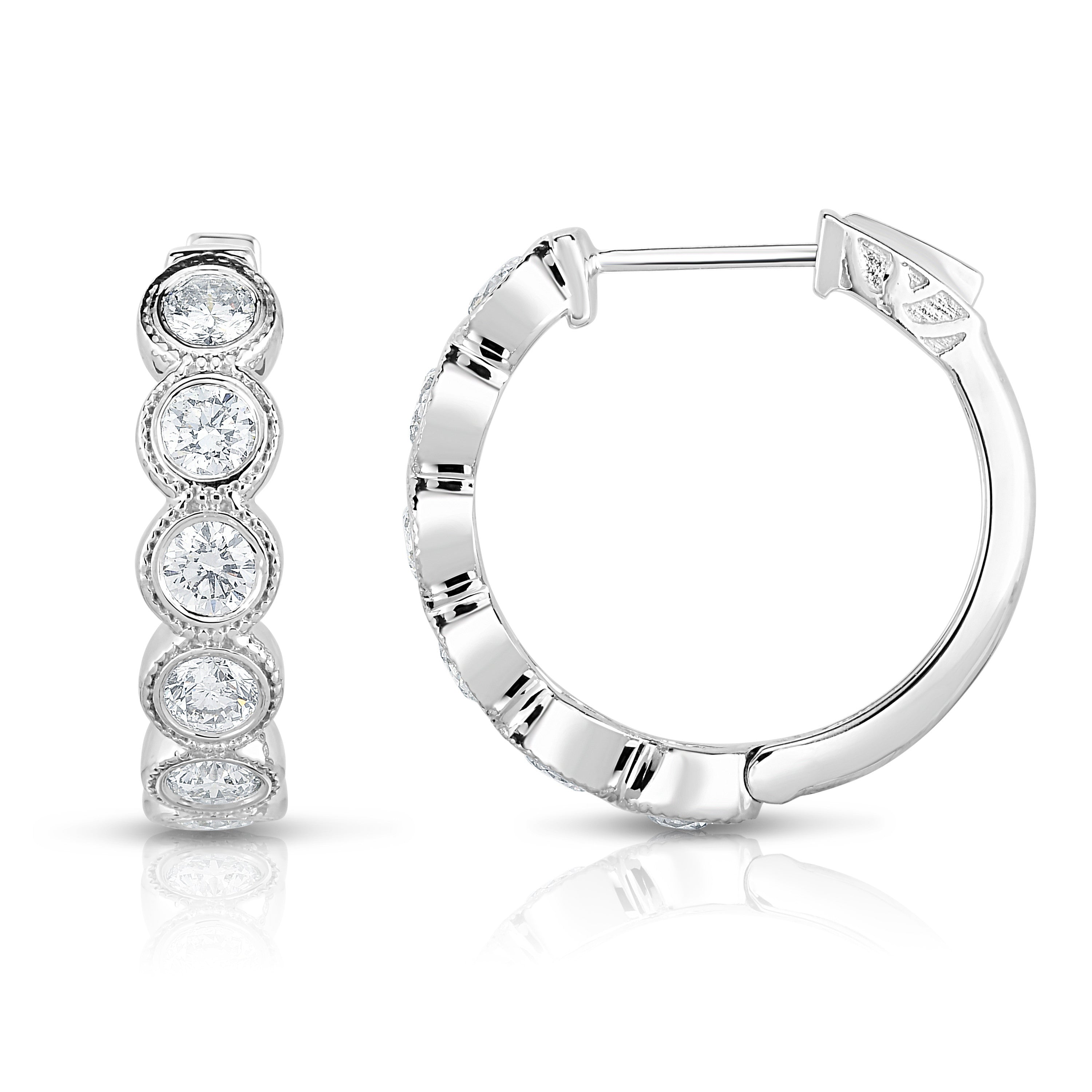 1.50Ct Diamond Bezel Set Hoop Earrings in 14K White Gold