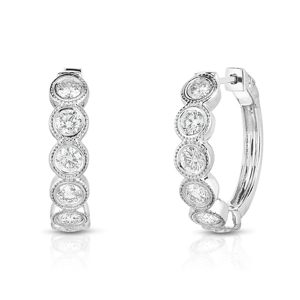 14K White Gold Diamond (1.50 Ct, G-H Color, I1-I2 Clarity) Bezel Set Hoop Earrings