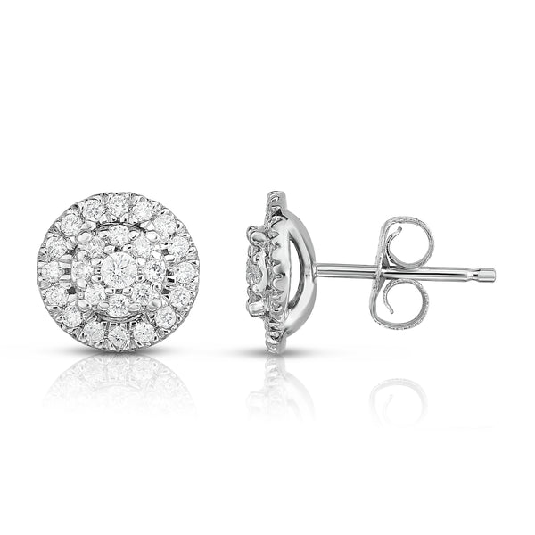 14K Gold Diamond (0.35 Ct, SI2-I1 Clarity, G-H Color) Halo Stud Earrings