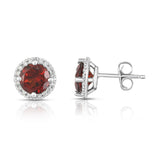 14K White Gold Gemstone & Diamond (0.17 Ct, G-H Color, SI2-I1 Clarity) Halo Stud Earrings Special