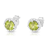 14K White Gold Gemstone & Diamond (0.17 Ct, G-H Color, SI2-I1 Clarity) Halo Stud Earrings Special
