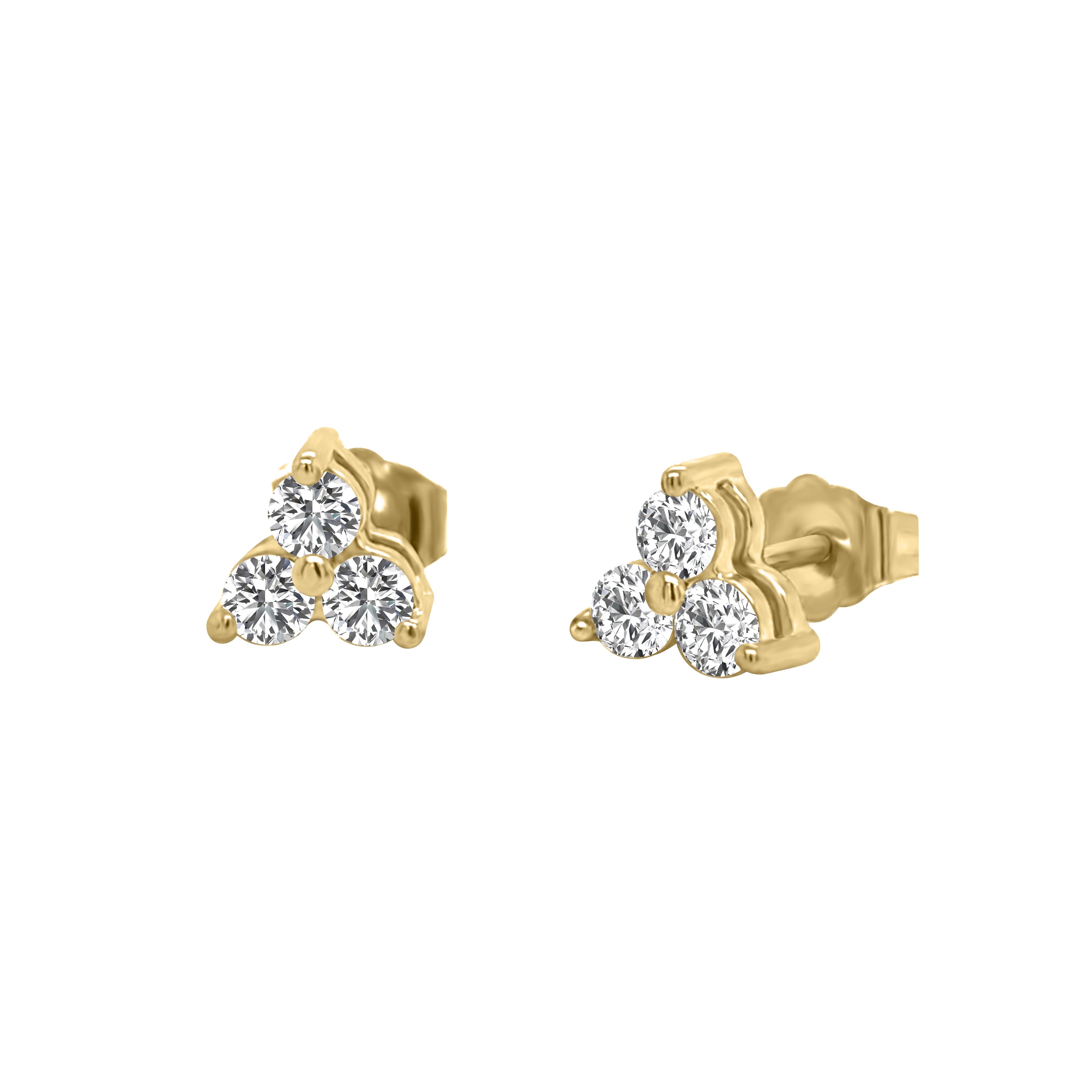 0.50Ct Diamond Three-Stone Stud Earrings in 14K Gold