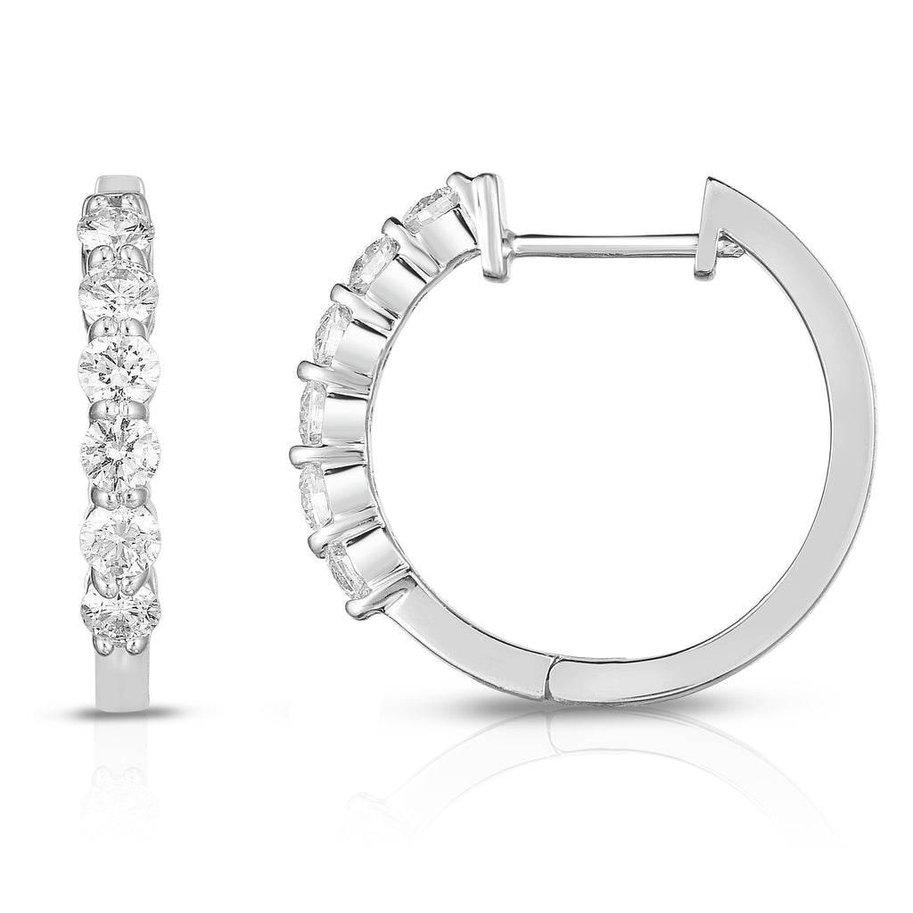 14K White Gold Diamond (0.75 Ct, G-H Color, SI2-I1 Clarity) Huggie Hoop Earrings
