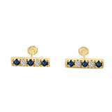 14K Gold Blue Sapphire & Diamond Bar Earrings (0.10 Ct, G-H Color, SI2-I1 Clarity) Special