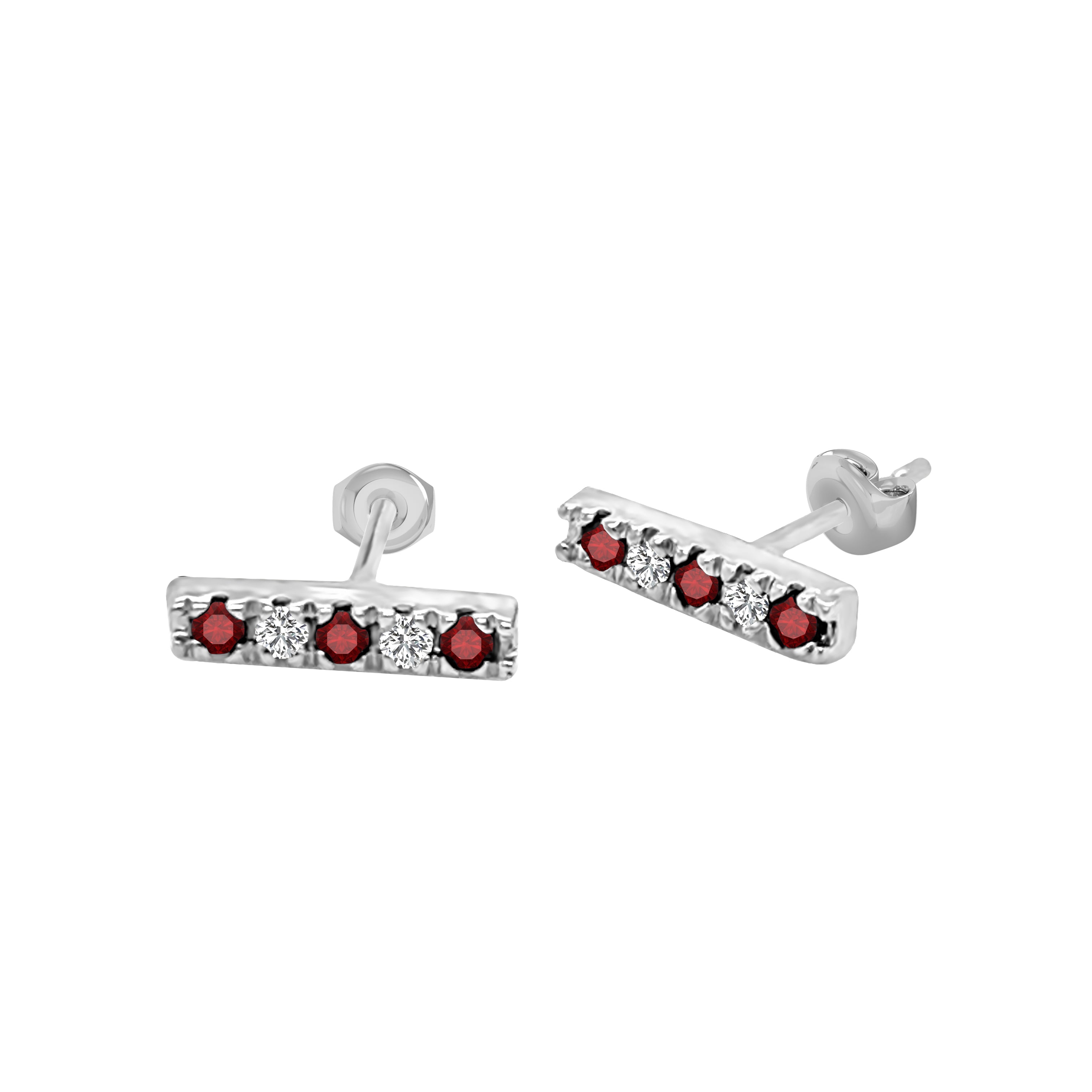 Ruby & 0.10Ct Diamond Bar Earrings in 14K Gold