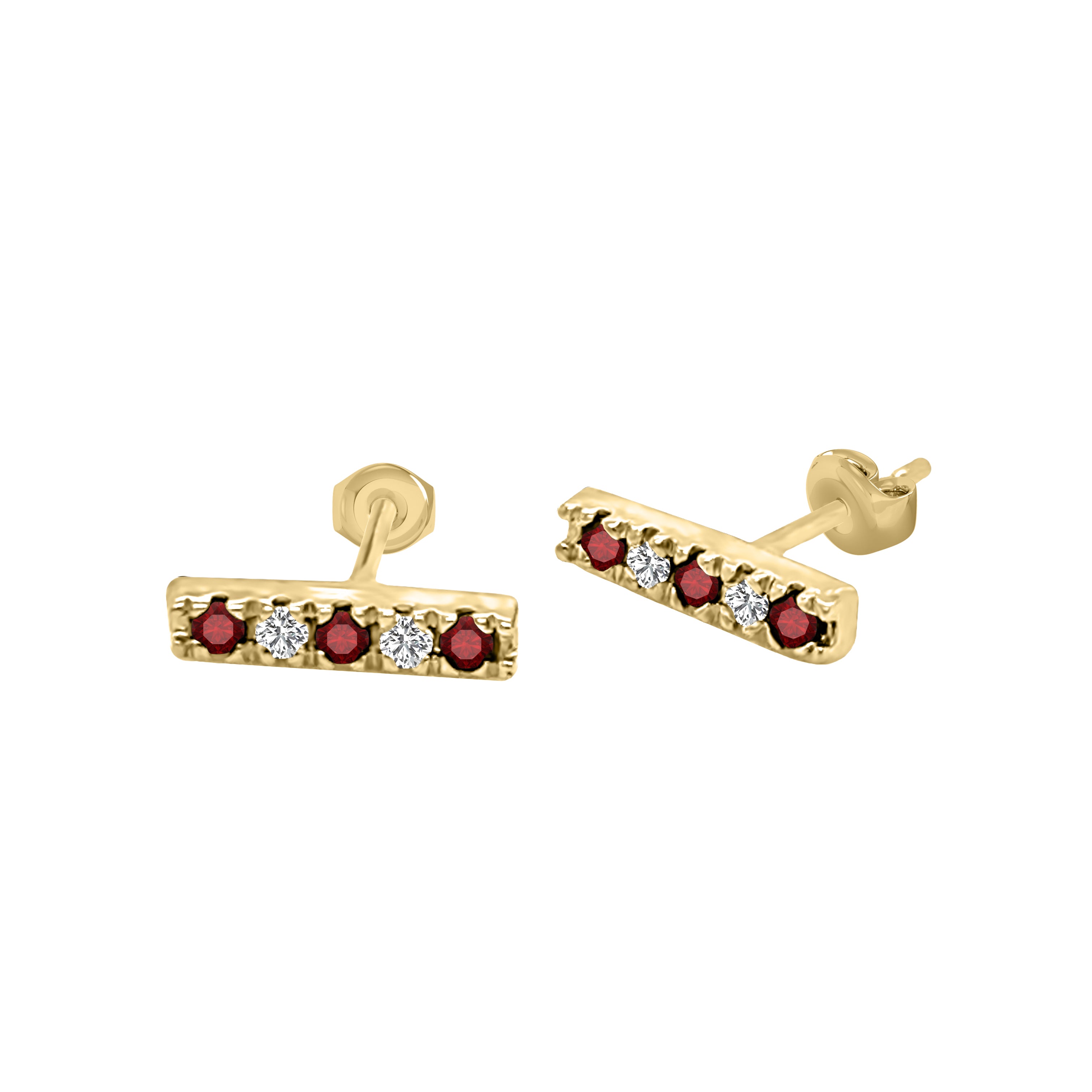 Gemstone & 0.10Ct Diamond Bar Earrings in 14K Gold