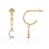 14K Gold Diamond Alphabet Initial Charm Huggie Earrings Sold As Half Pair
