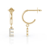 14K Gold Diamond Alphabet Initial Charm Huggie Earrings Sold As Half Pair