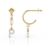14K Gold Diamond Alphabet Initial Charm Huggie Earrings Sold As Half Pair