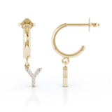 14K Gold Diamond Alphabet Initial Charm Huggie Earrings Sold As Half Pair