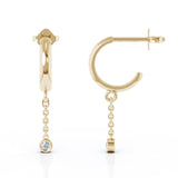 14K Gold Bezel Set Diamond Huggie Chain Earrings (0.20 Ct, G-H, SI2-I1)