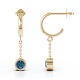 14K Gold Bezel Set 5MM Gemstone Huggie Chain Earrings