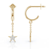 14K Gold Diamond Star Huggie Chain Earrings (0.18 Ct, G-H, SI2-I1)