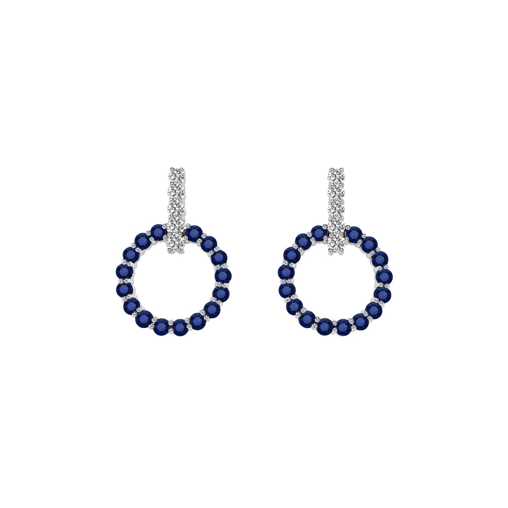 14K White Gold Blue Sapphire & Diamond Circle Earrings (0.70 Ct, G-H Color, SI2-I1 Clarity)